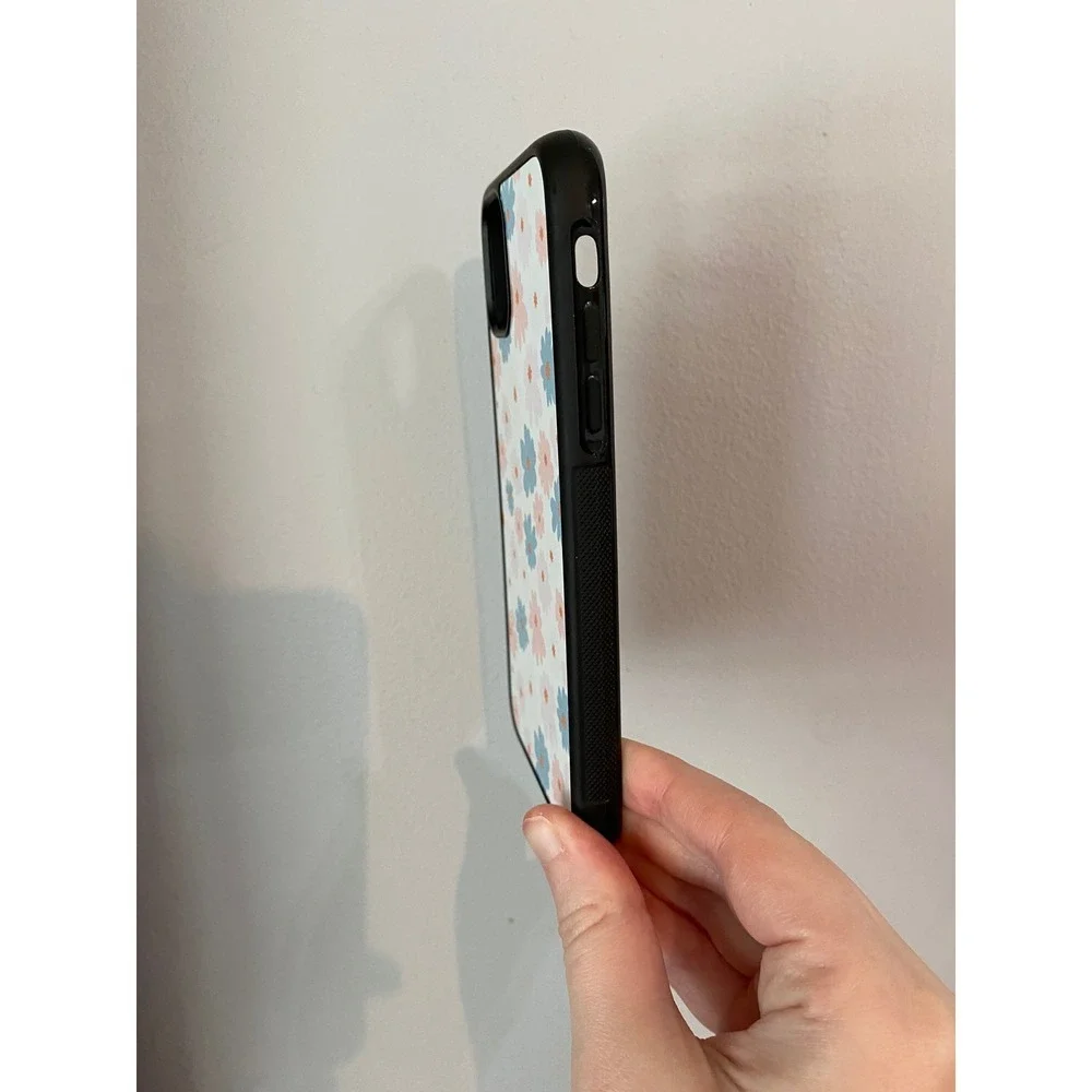Phone Case iPhone 11 White Blue Pink Floral Cottagecore Textured Grip Slim